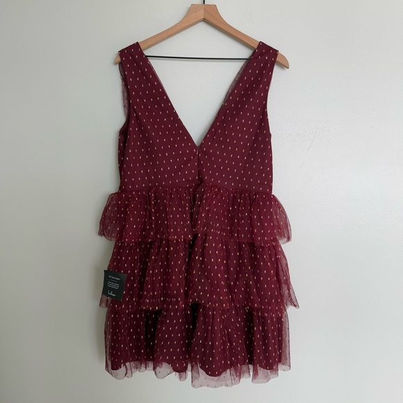 Lulu’s Forever Sparkling Burgundy Dotted Mesh Tiered Mini Dress - Picture 10 of 10